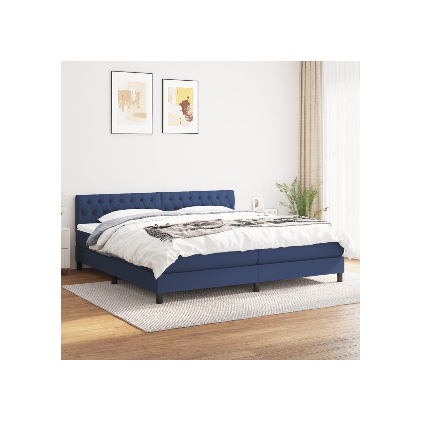 Sommier à lattes de lit avec matelas Bleu 200x200 cm Tissu