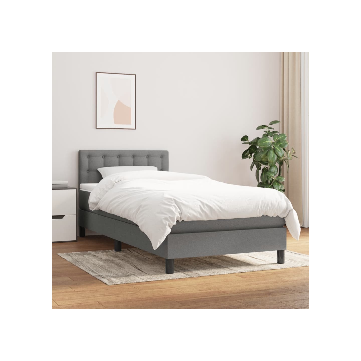 Sommier à lattes de lit et matelas Gris foncé 90x190 cm Tissu