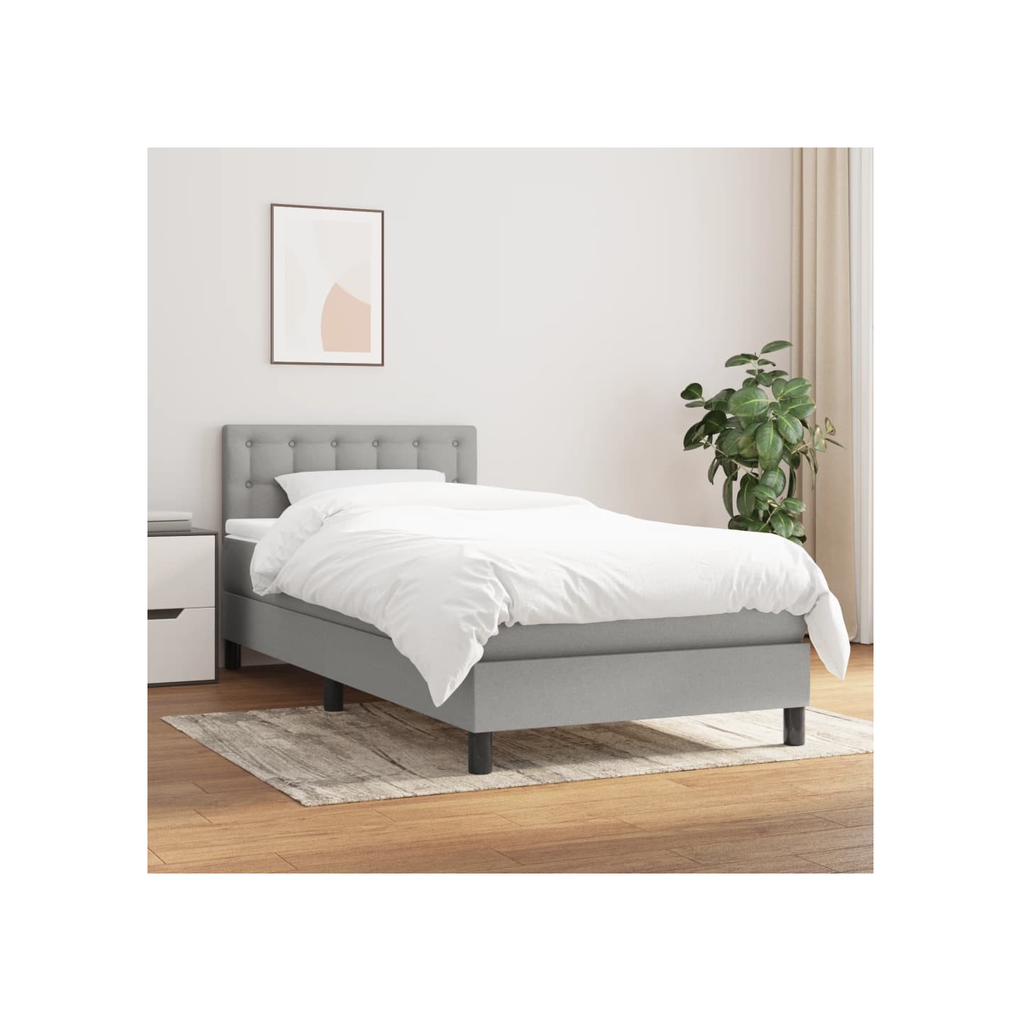 Sommier à lattes de lit avec matelas Gris clair 100x200cm Tissu