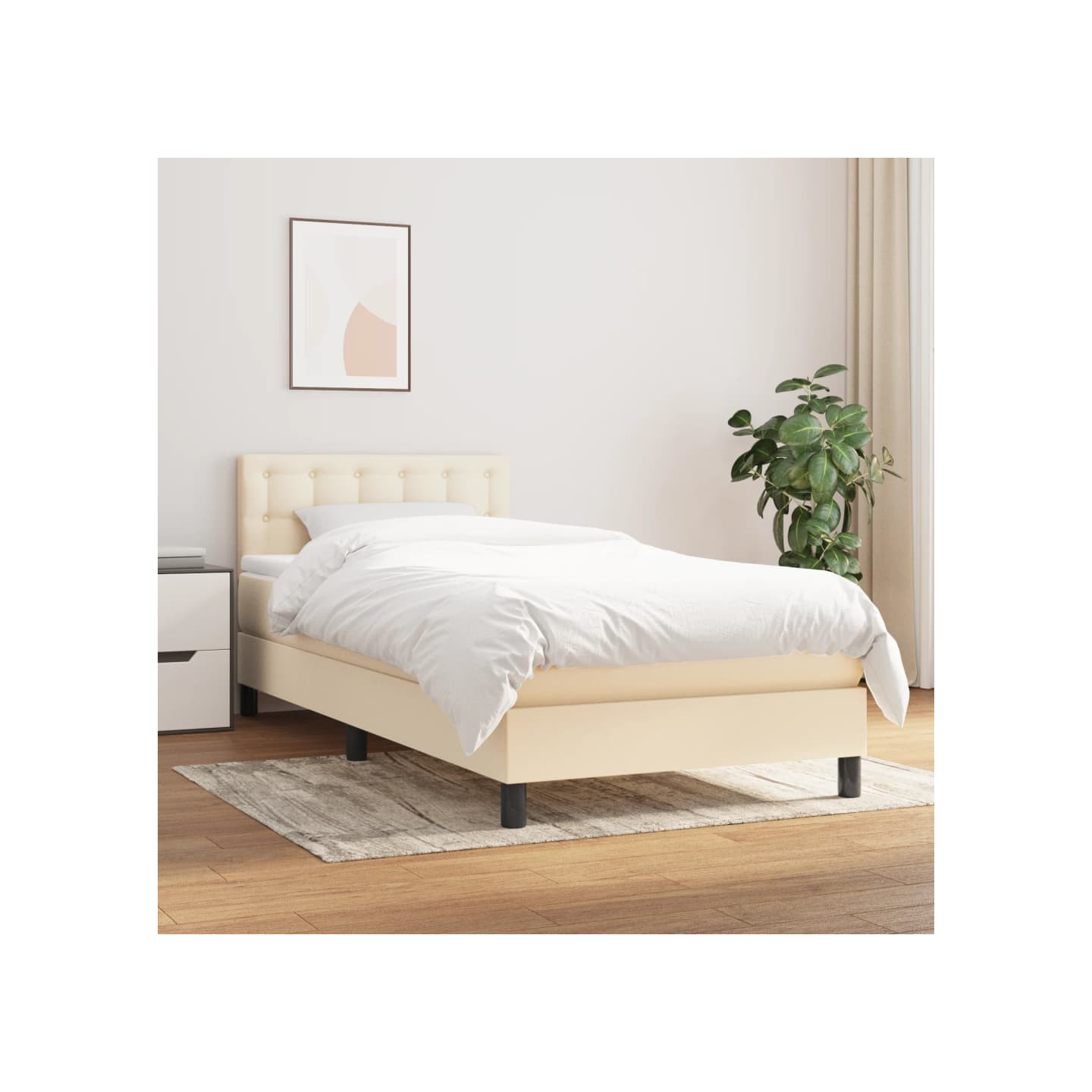Sommier à lattes de lit avec matelas Crème 100x200 cm Tissu