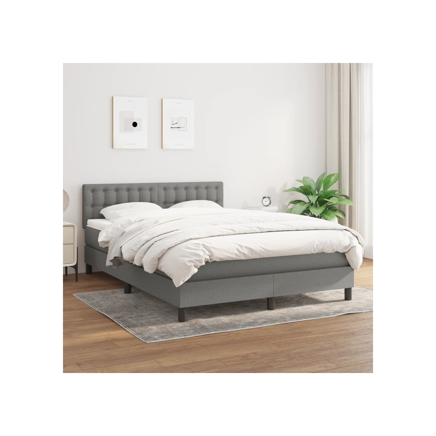 Sommier à lattes de lit avec matelas Gris foncé 140x190cm Tissu