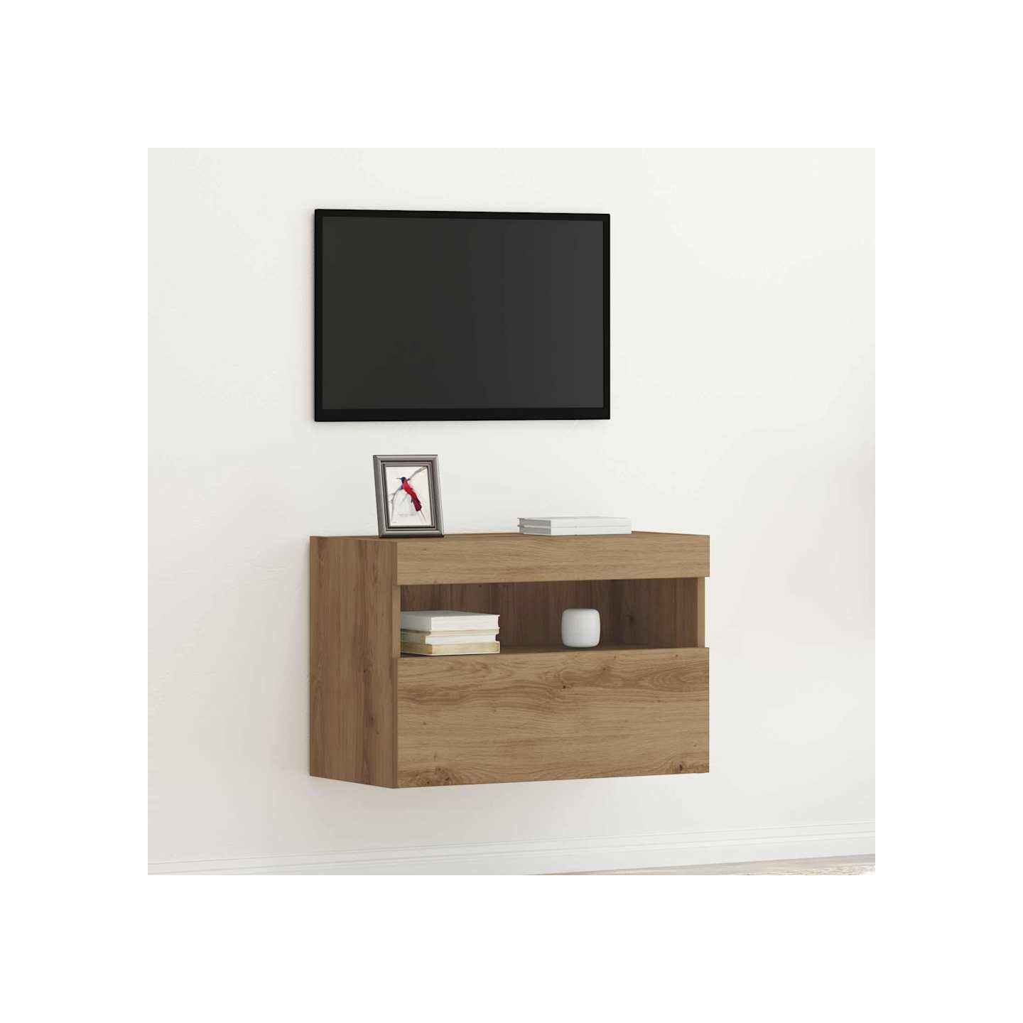 Meuble TV mural 60 x 30 x 40 cm chêne artisanal