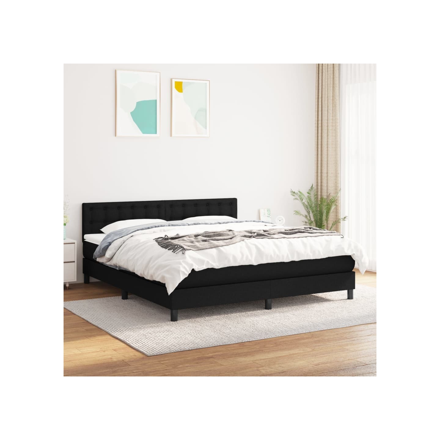 Sommier à lattes de lit avec matelas Noir 160x200 cm Tissu
