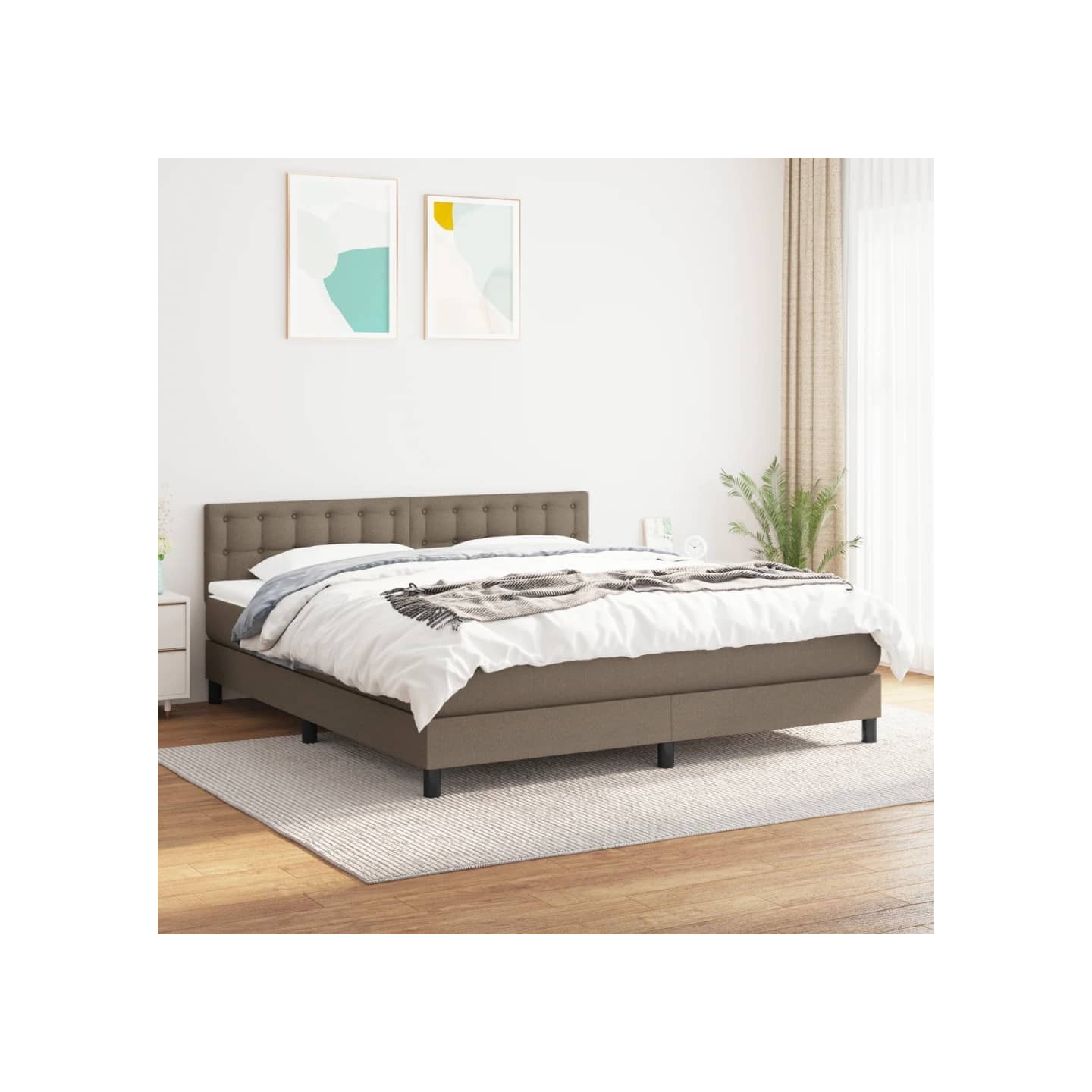 Sommier à lattes de lit avec matelas Taupe 160x200 cm Tissu