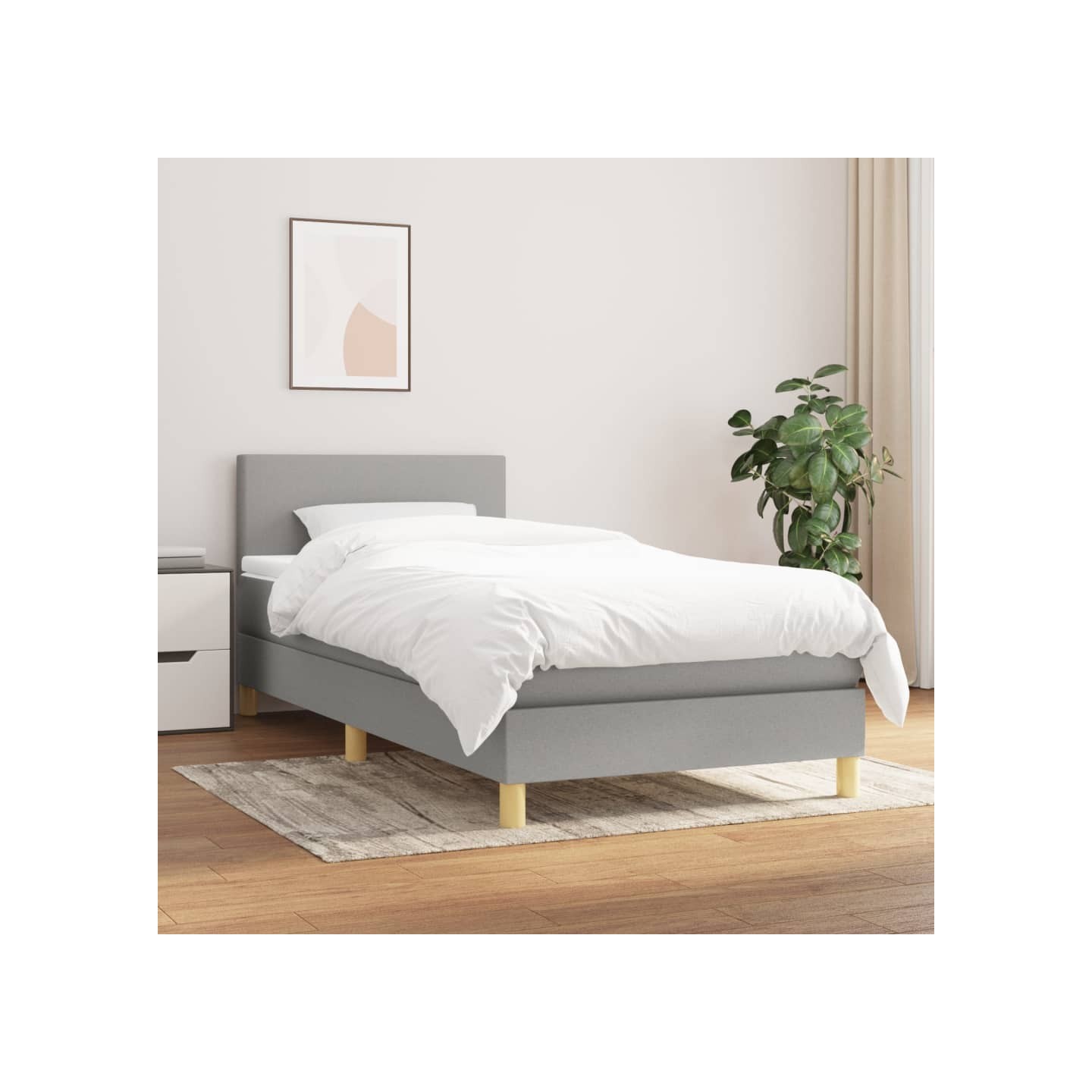 Sommier à lattes de lit avec matelas Gris clair 100x200cm Tissu