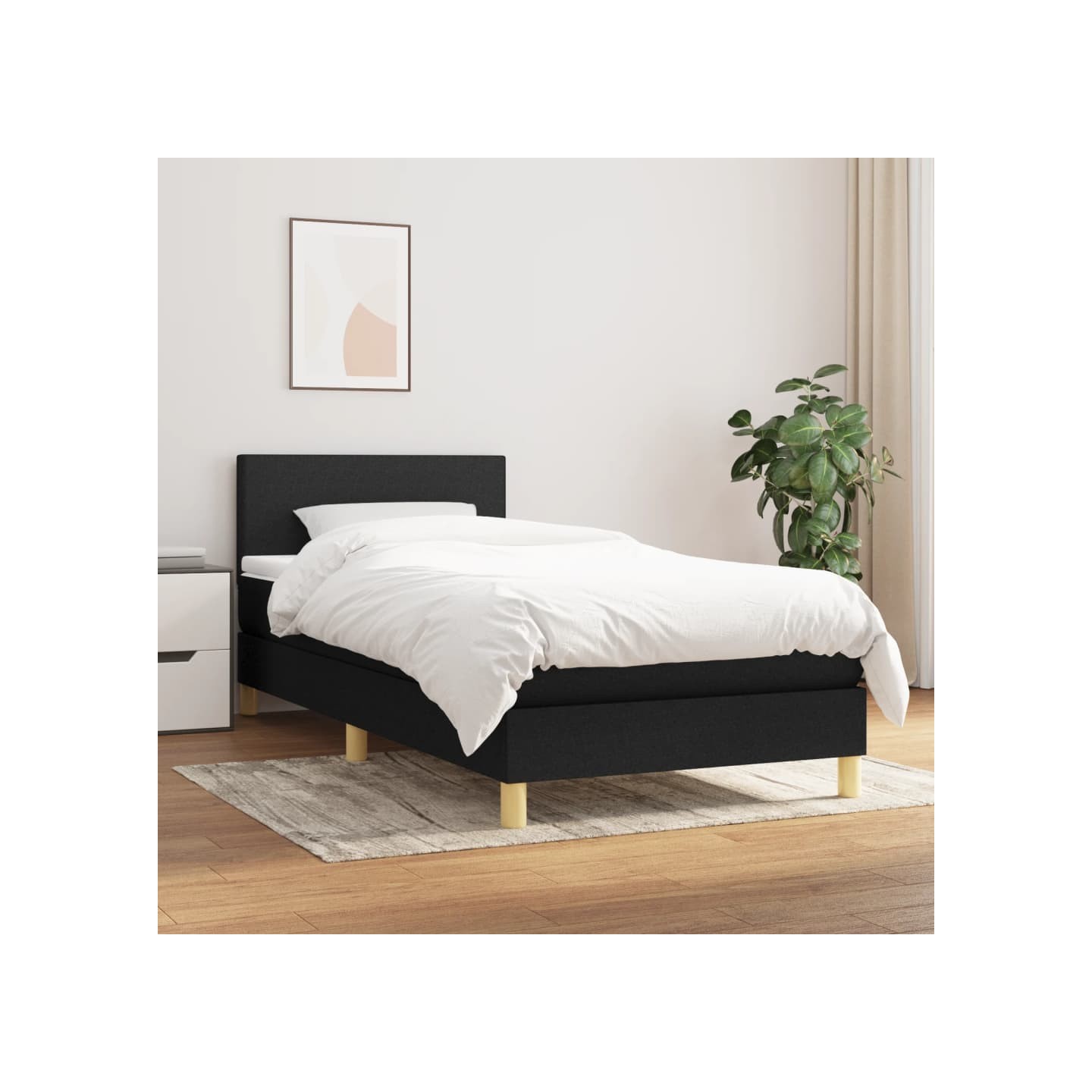 Sommier à lattes de lit avec matelas Noir 100x200 cm Tissu