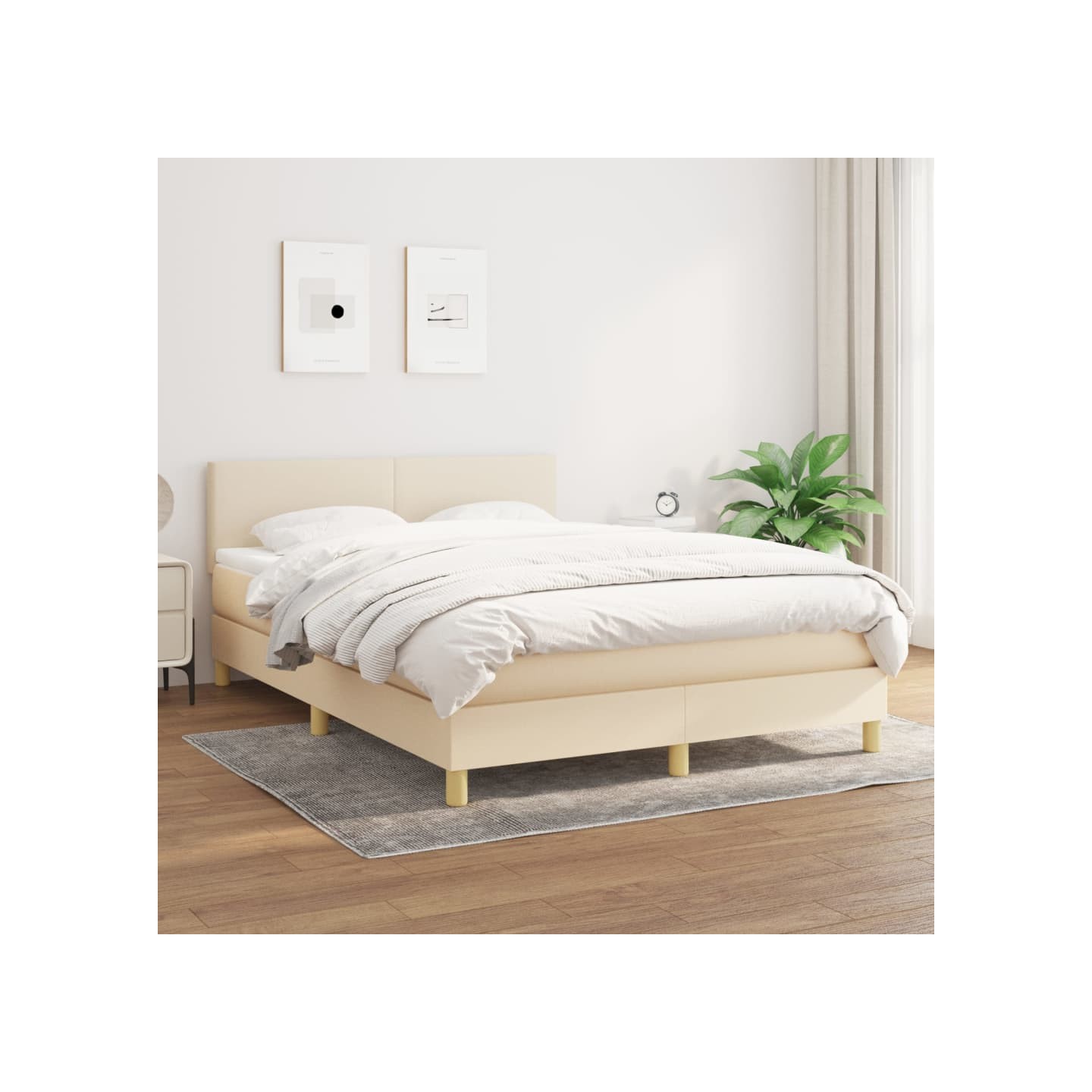 Sommier à lattes de lit avec matelas Crème 140x190 cm Tissu