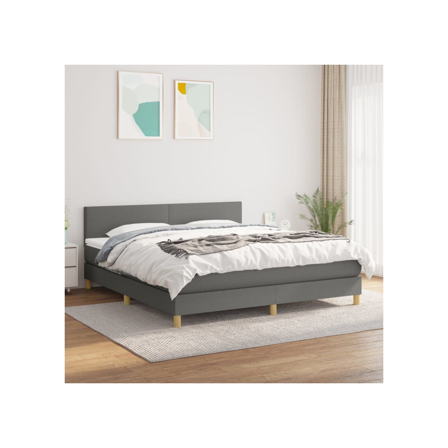 Sommier à lattes de lit avec matelas Gris foncé 160x200cm Tissu