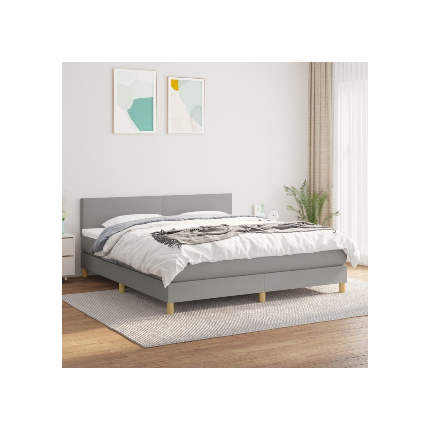 Sommier à lattes de lit avec matelas Gris clair 180x200cm Tissu