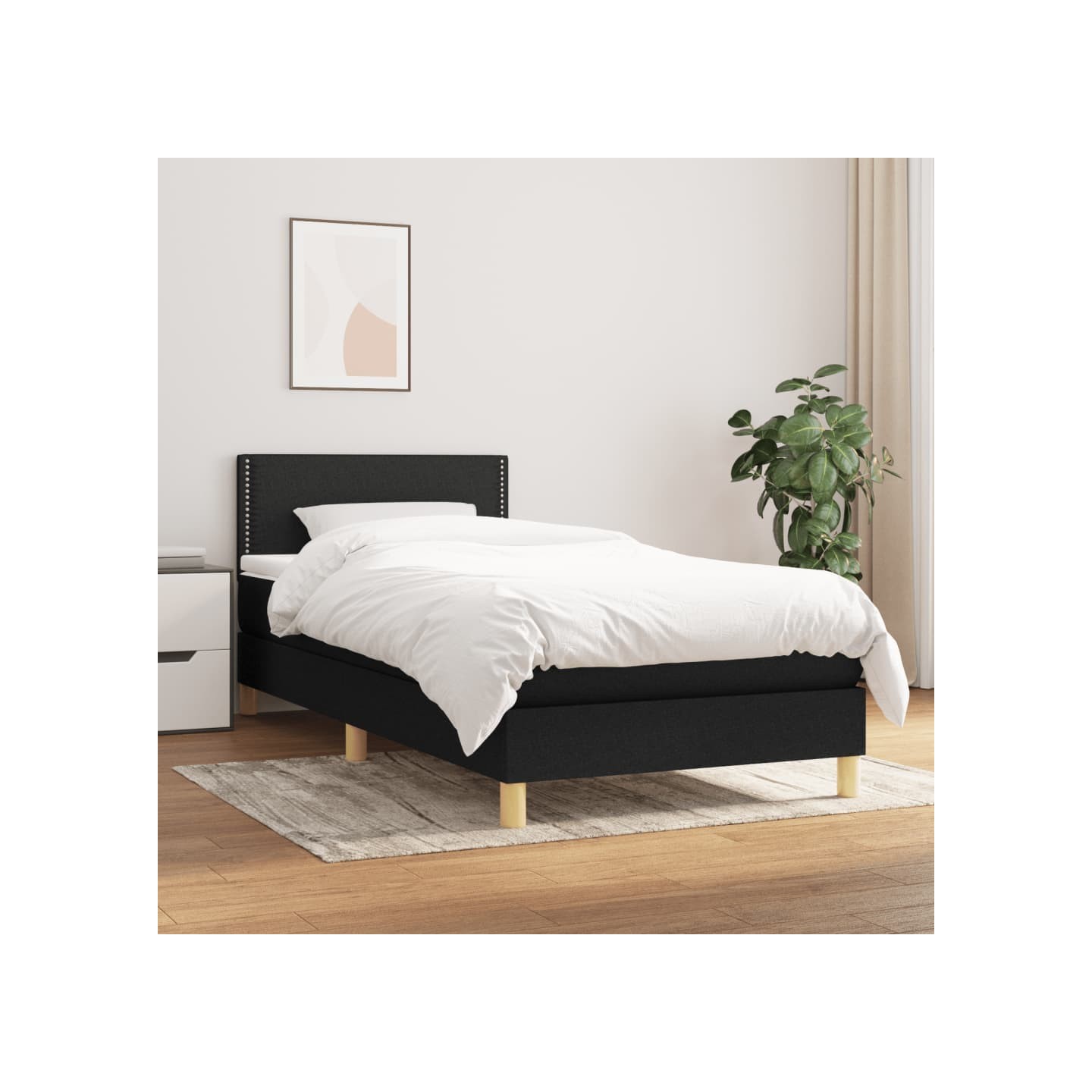 Sommier à lattes de lit et matelas Noir 80x200 cm Tissu