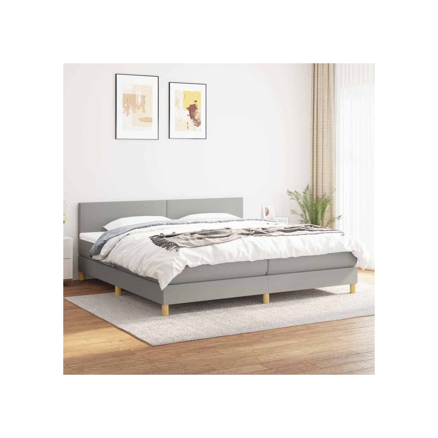 Sommier à lattes de lit avec matelas Gris clair 200x200cm Tissu