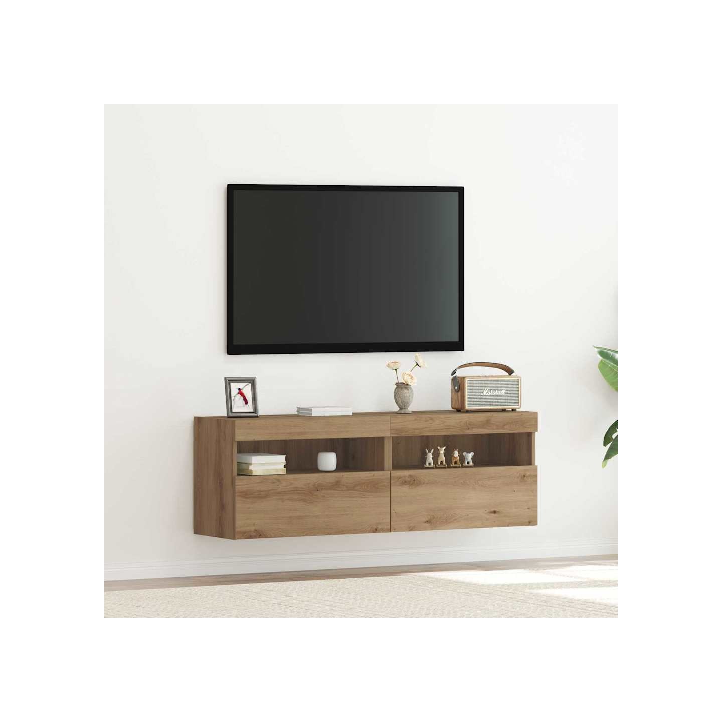 Meuble TV mural 2 pc chêne artisanal Bois d'ingénierie