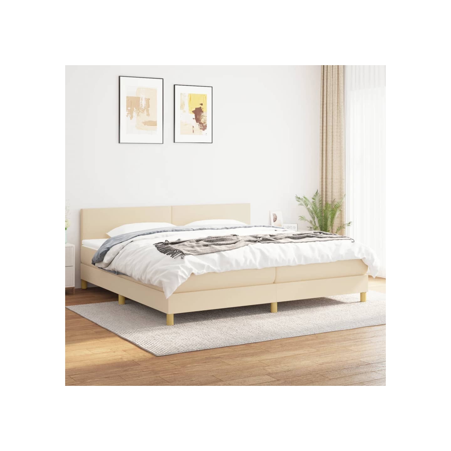 Sommier à lattes de lit avec matelas Crème 200x200 cm Tissu