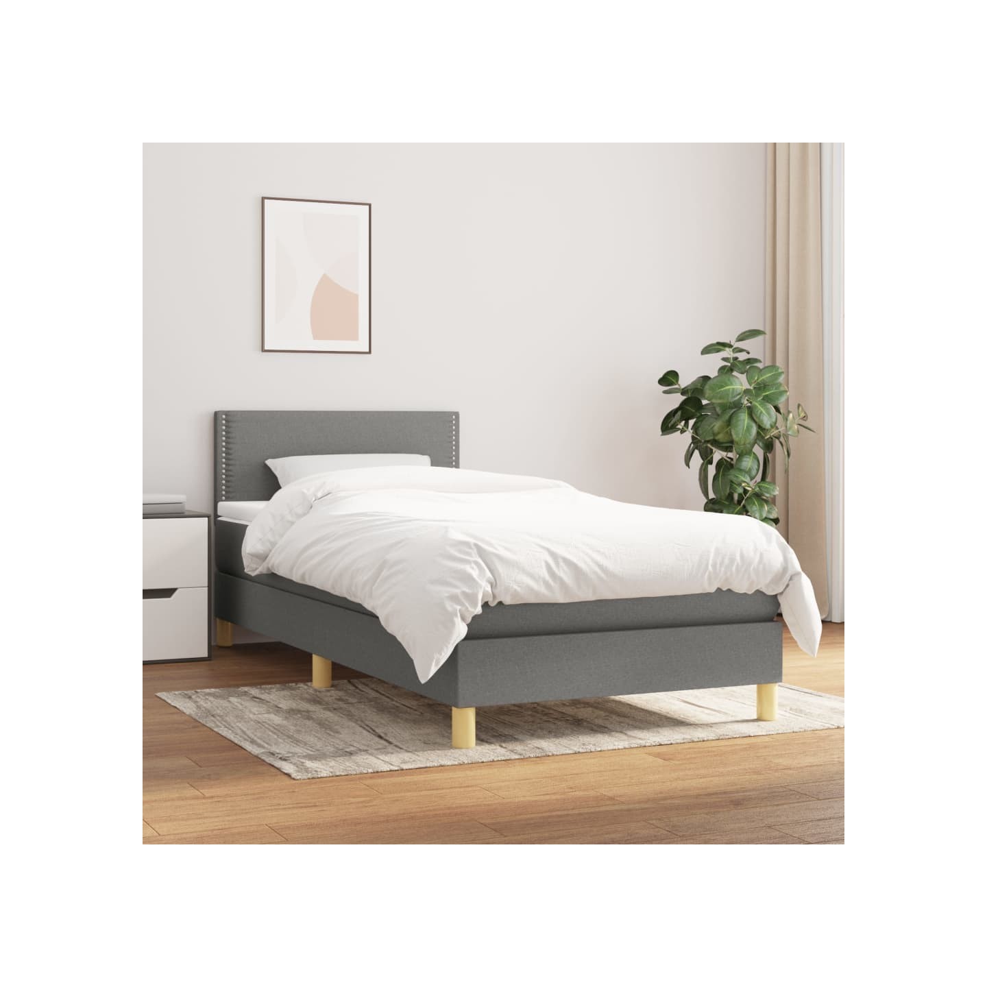 Sommier à lattes de lit avec matelas Gris foncé 90x200 cm Tissu