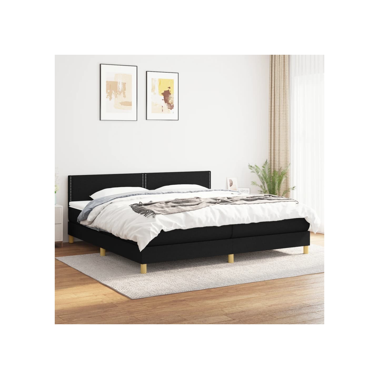 Sommier à lattes de lit avec matelas Noir 200x200 cm Tissu