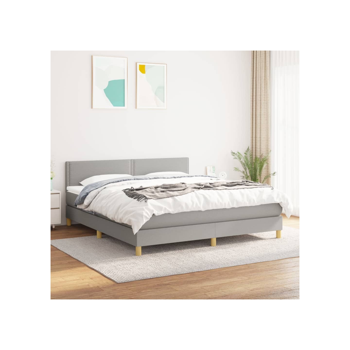 Sommier à lattes de lit avec matelas Gris clair 180x200cm Tissu