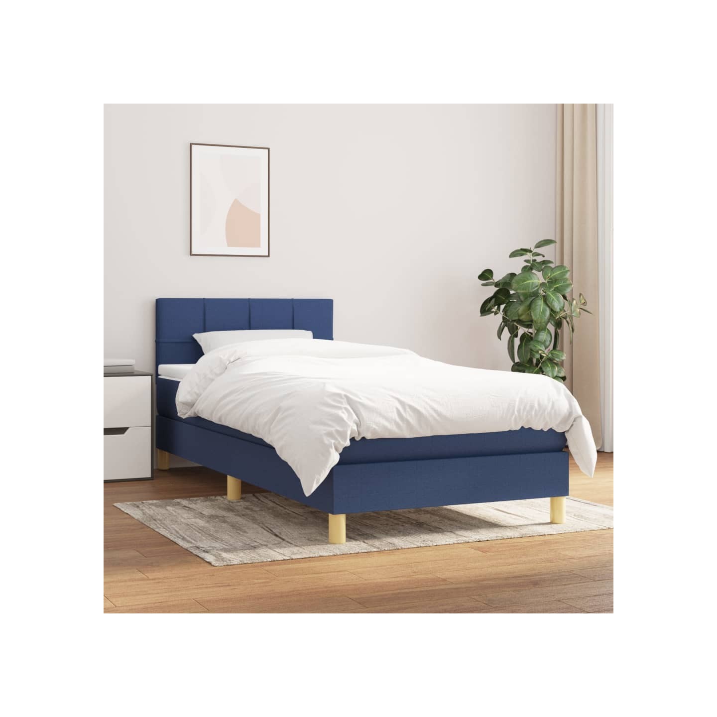Sommier à lattes de lit avec matelas Bleu 90x190 cm Tissu
