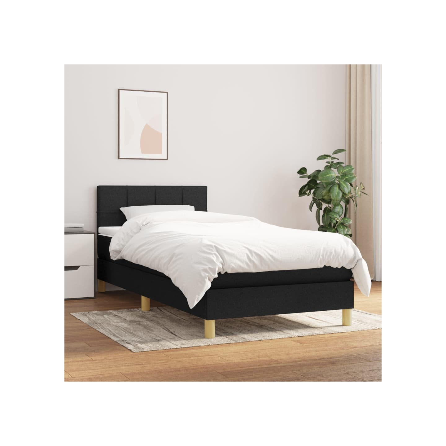 Sommier à lattes de lit avec matelas Noir 90x190 cm Tissu