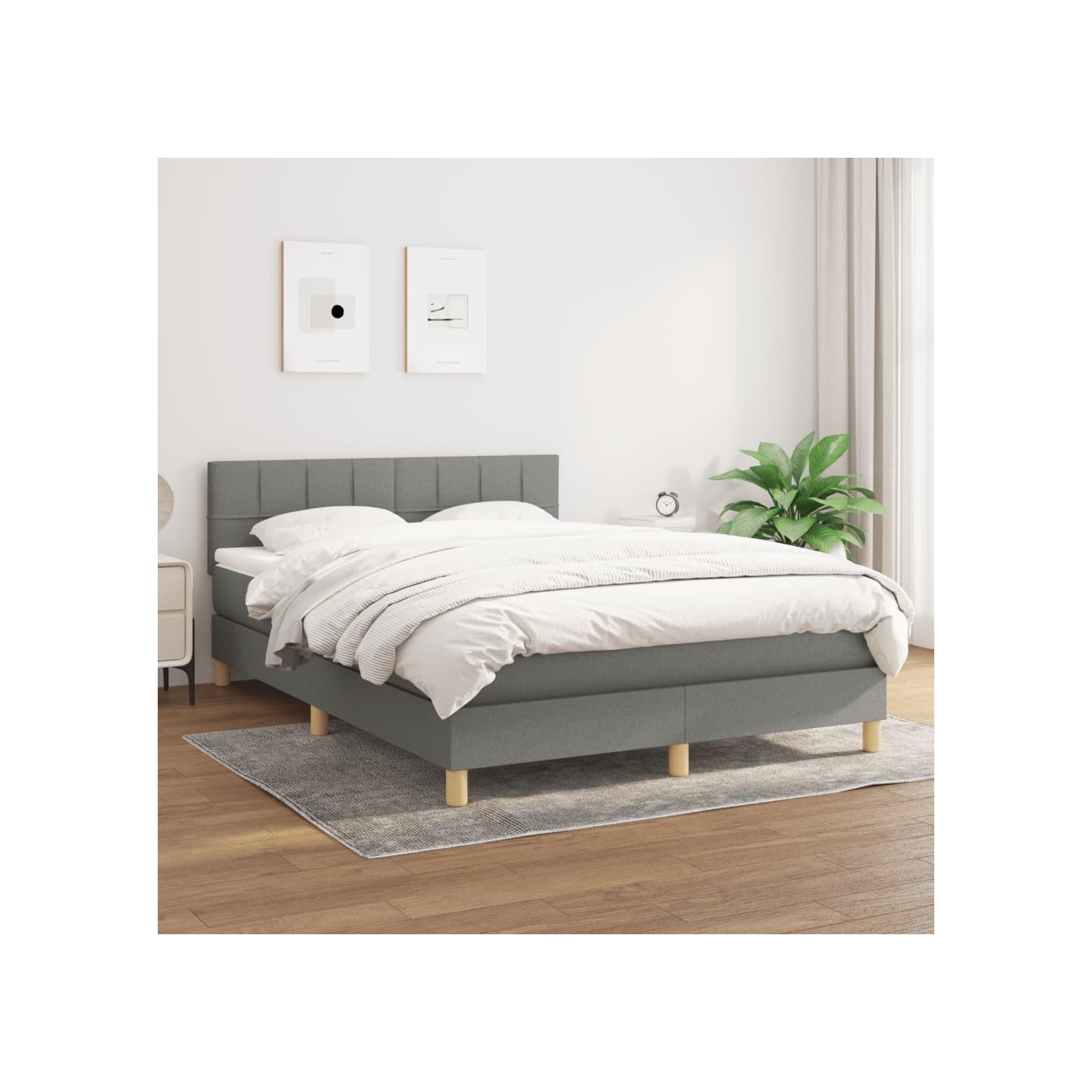 Sommier à lattes de lit avec matelas Gris foncé 140x190cm Tissu
