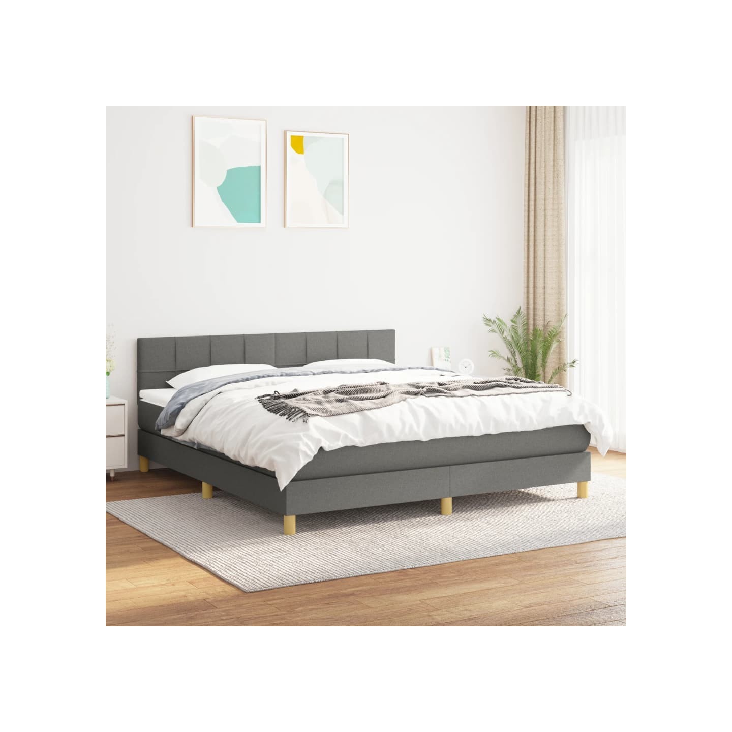 Sommier à lattes de lit avec matelas Gris foncé 160x200cm Tissu