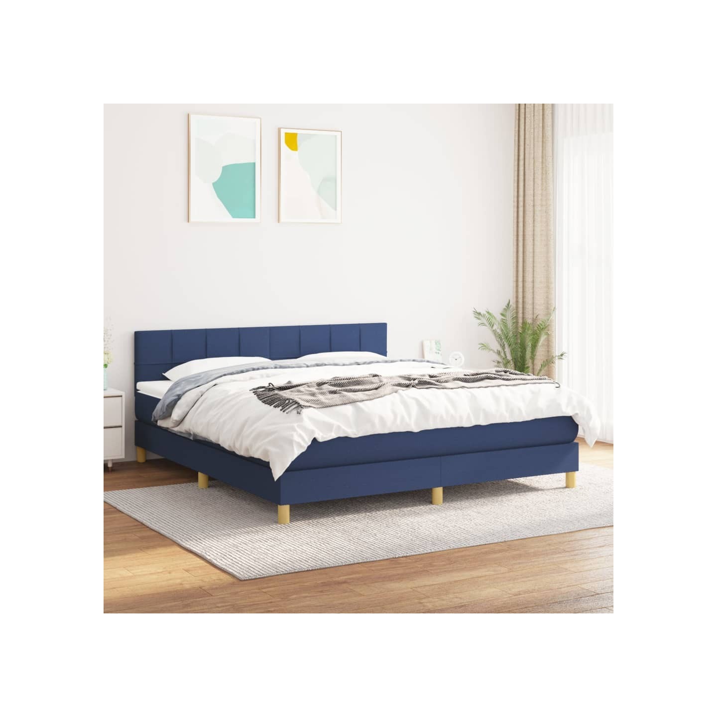 Sommier à lattes de lit avec matelas Bleu 160x200 cm Tissu