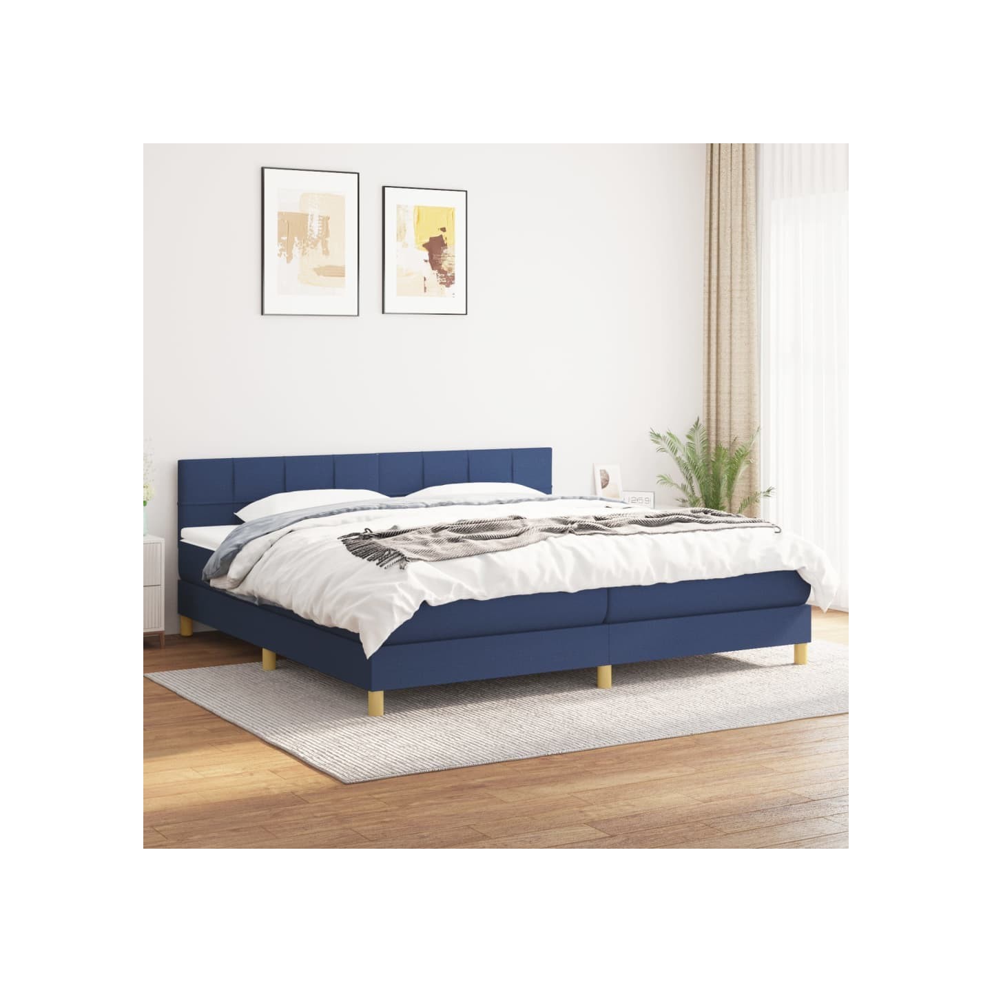 Sommier à lattes de lit avec matelas Bleu 200x200 cm Tissu