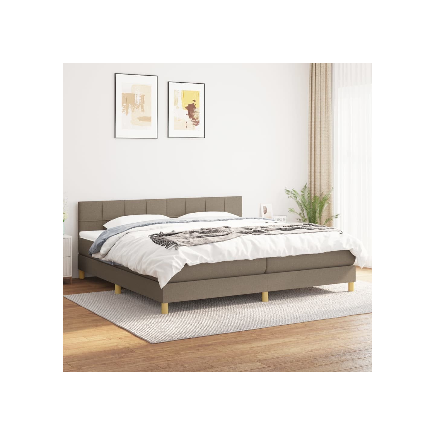 Sommier à lattes de lit avec matelas Taupe 200x200 cm Tissu
