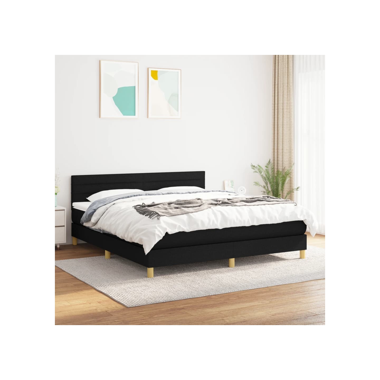 Sommier à lattes de lit avec matelas Noir 180x200 cm Tissu