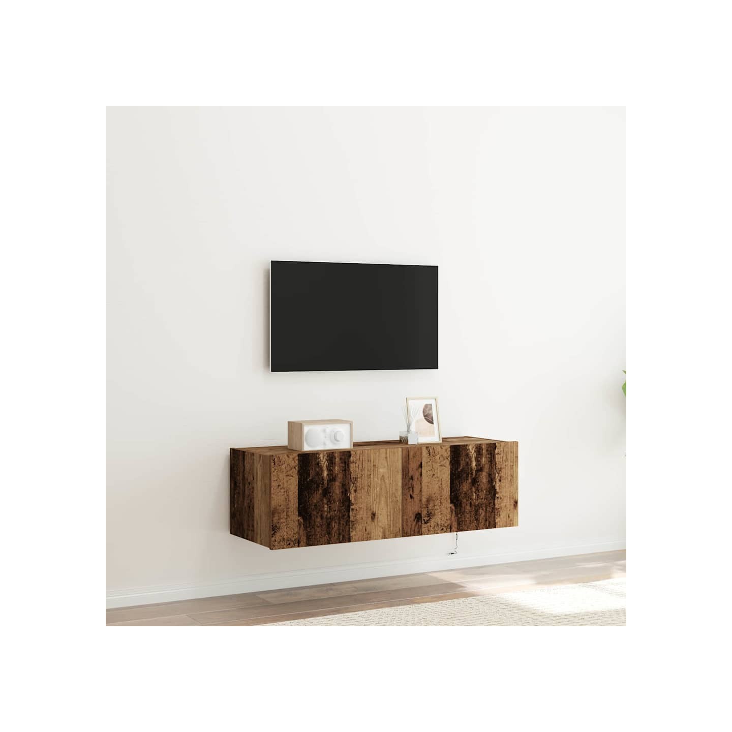 Meuble TV mural 2 pc Bois ancien Bois d'ingénierie