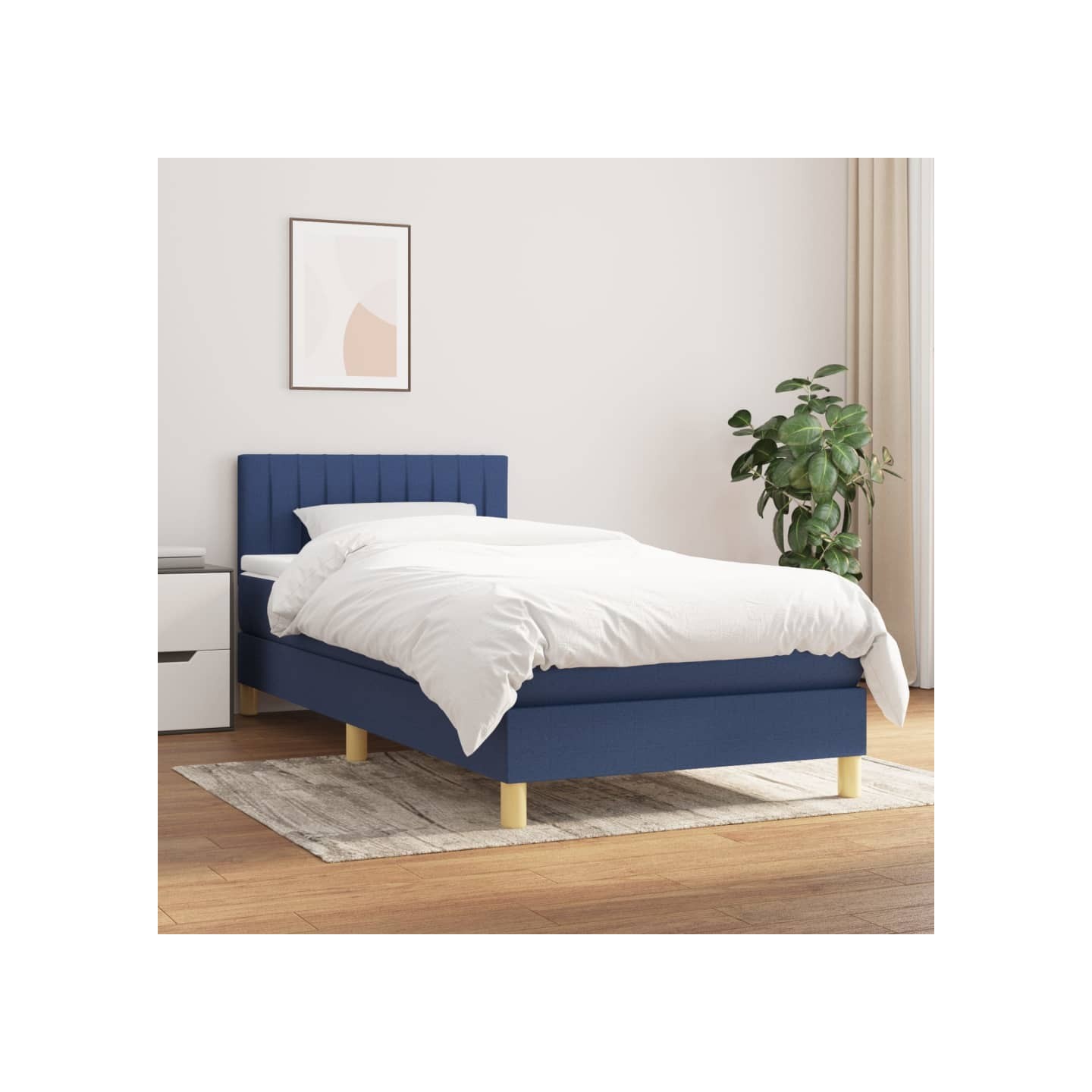 Sommier à lattes de lit avec matelas Bleu 90x200 cm Tissu