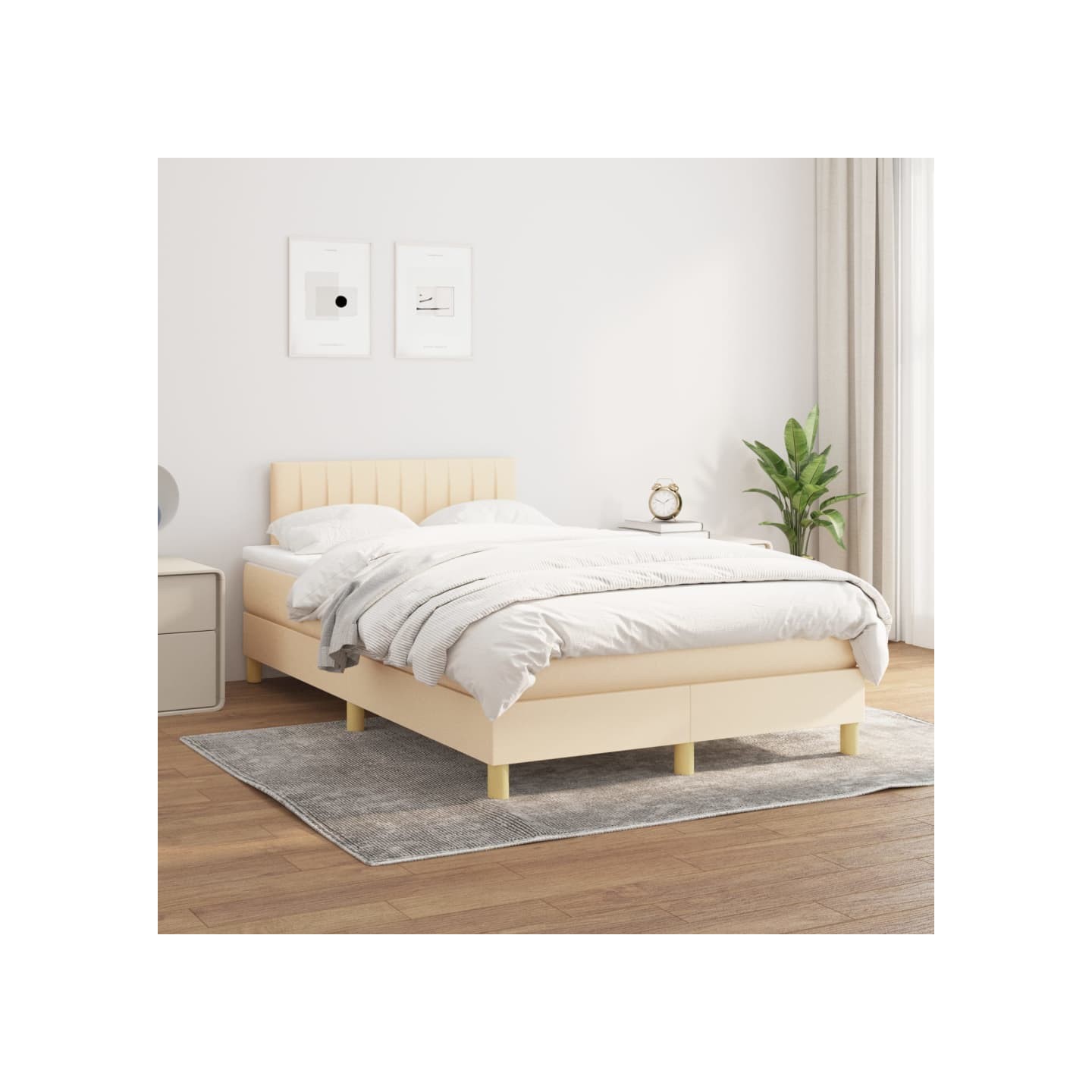 Sommier à lattes de lit avec matelas Crème 120x200 cm Tissu