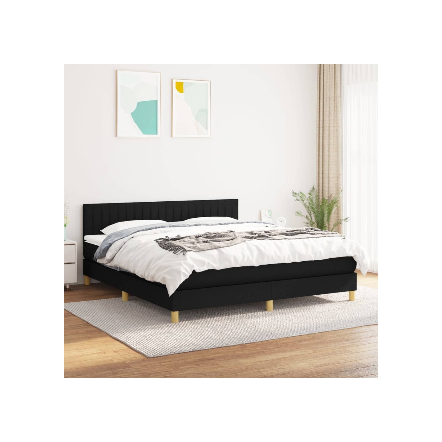 Sommier à lattes de lit avec matelas Noir 160x200 cm Tissu