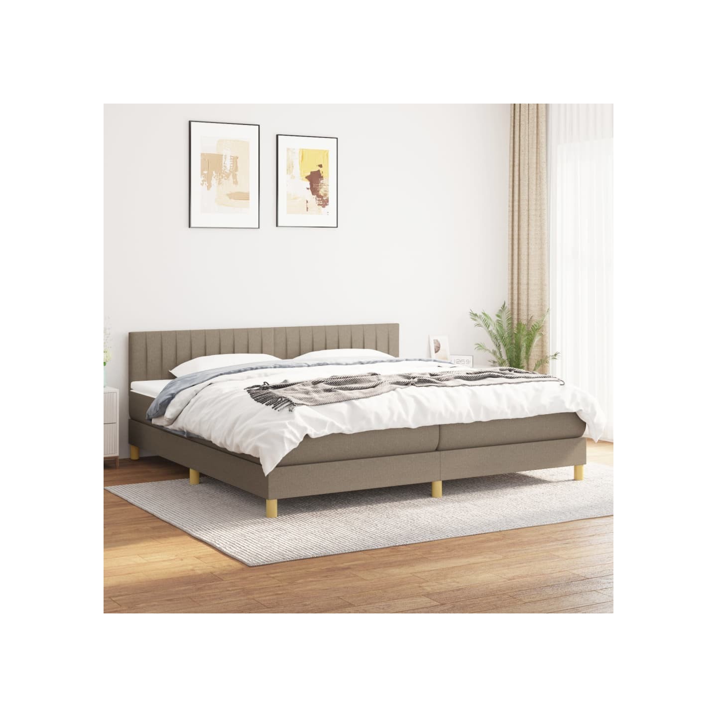 Sommier à lattes de lit avec matelas Taupe 200x200 cm Tissu