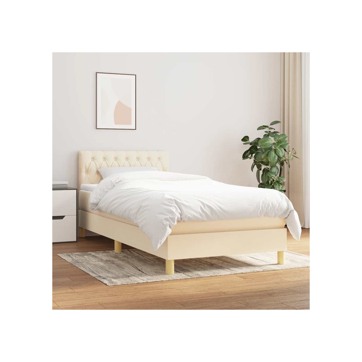 Sommier à lattes de lit et matelas Crème 90x190 cm Tissu