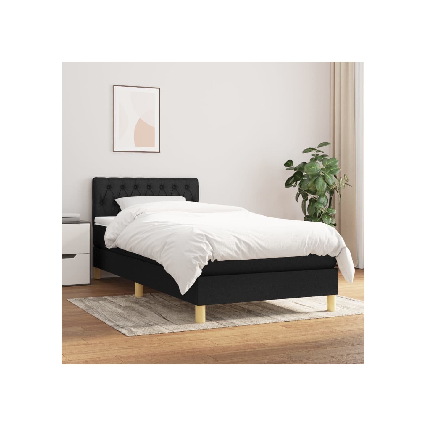 Sommier à lattes de lit avec matelas Noir 90x190 cm Tissu
