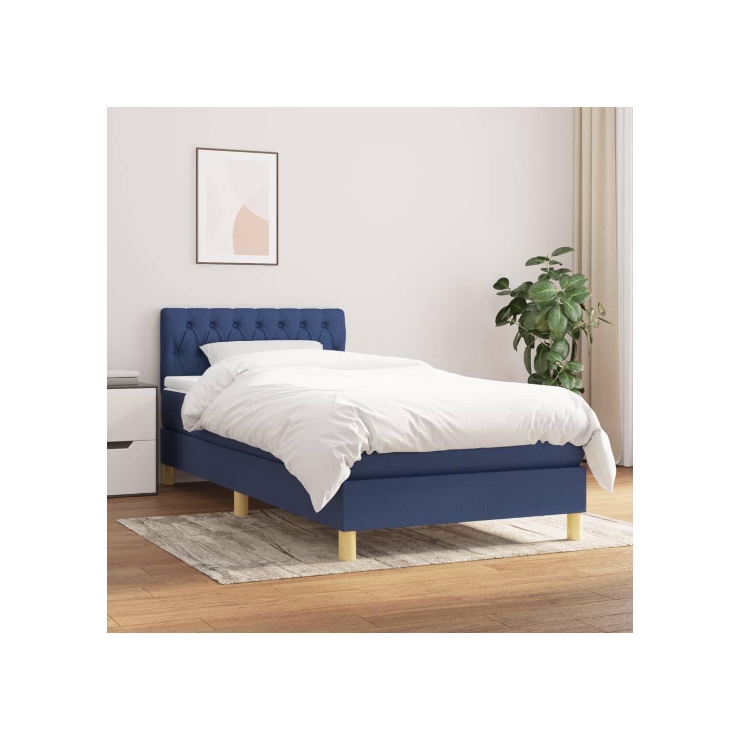 Sommier à lattes de lit avec matelas Bleu 100x200 cm Tissu