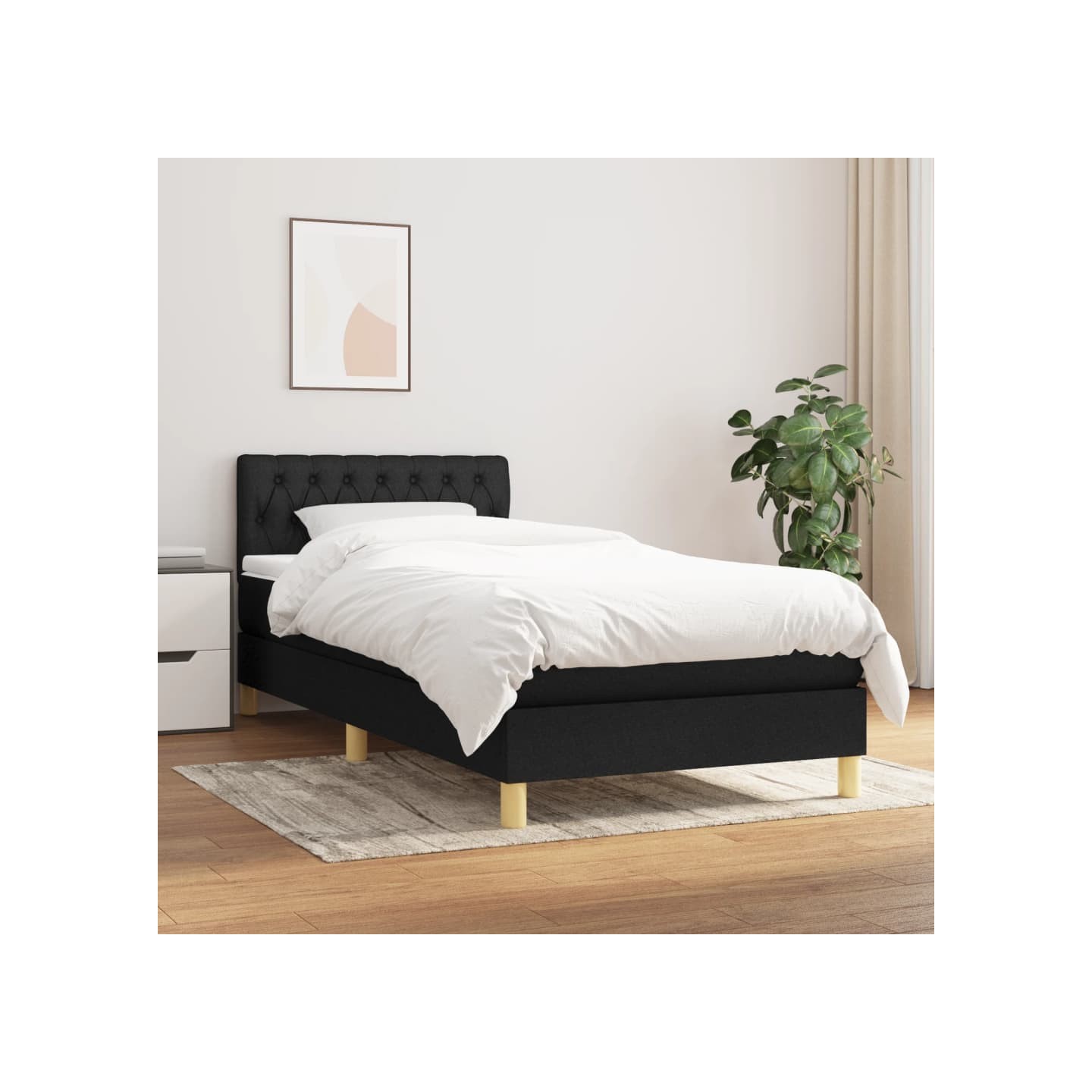 Sommier à lattes de lit avec matelas Noir 100x200 cm Tissu