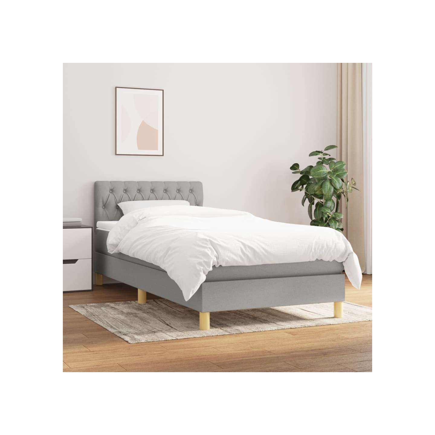 Sommier à lattes de lit avec matelas Gris clair 100x200cm Tissu