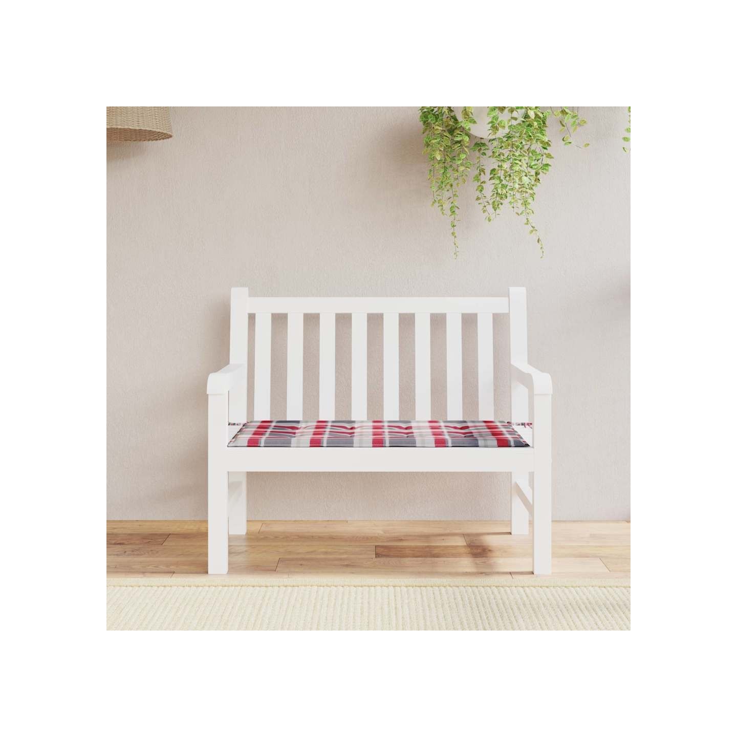 Coussin de banc de jardin motif à carreaux rouges 120x50x3 cm