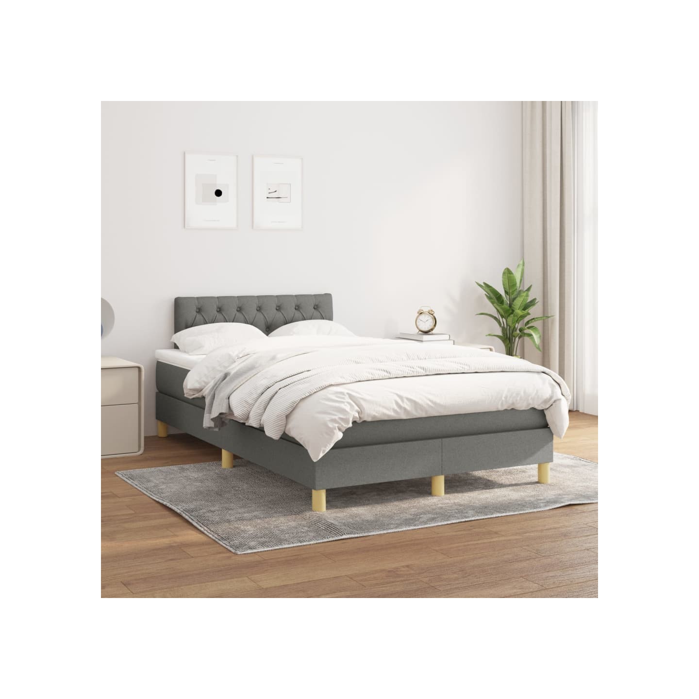 Sommier à lattes de lit avec matelas Gris foncé 120x200cm Tissu