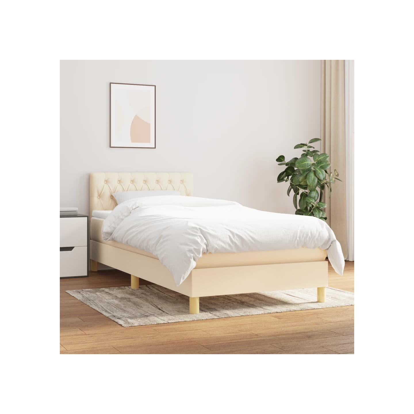 Sommier à lattes de lit avec matelas Crème 100x200 cm Tissu