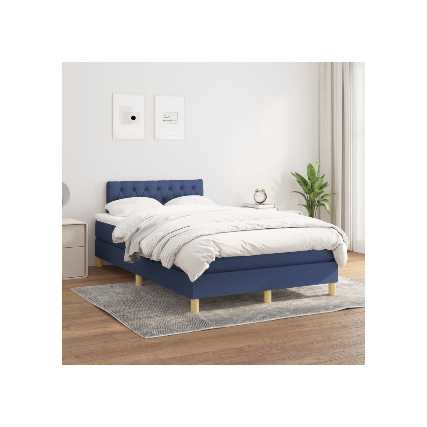 Sommier à lattes de lit avec matelas Bleu 120x200 cm Tissu