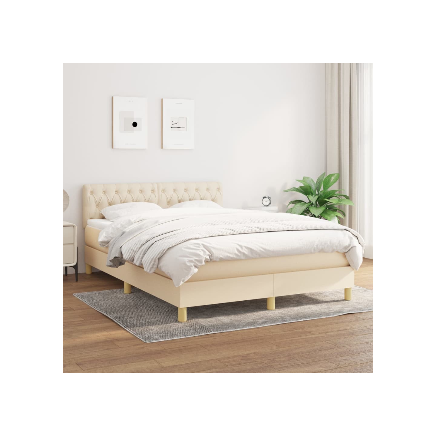 Sommier à lattes de lit avec matelas Crème 140x190 cm Tissu