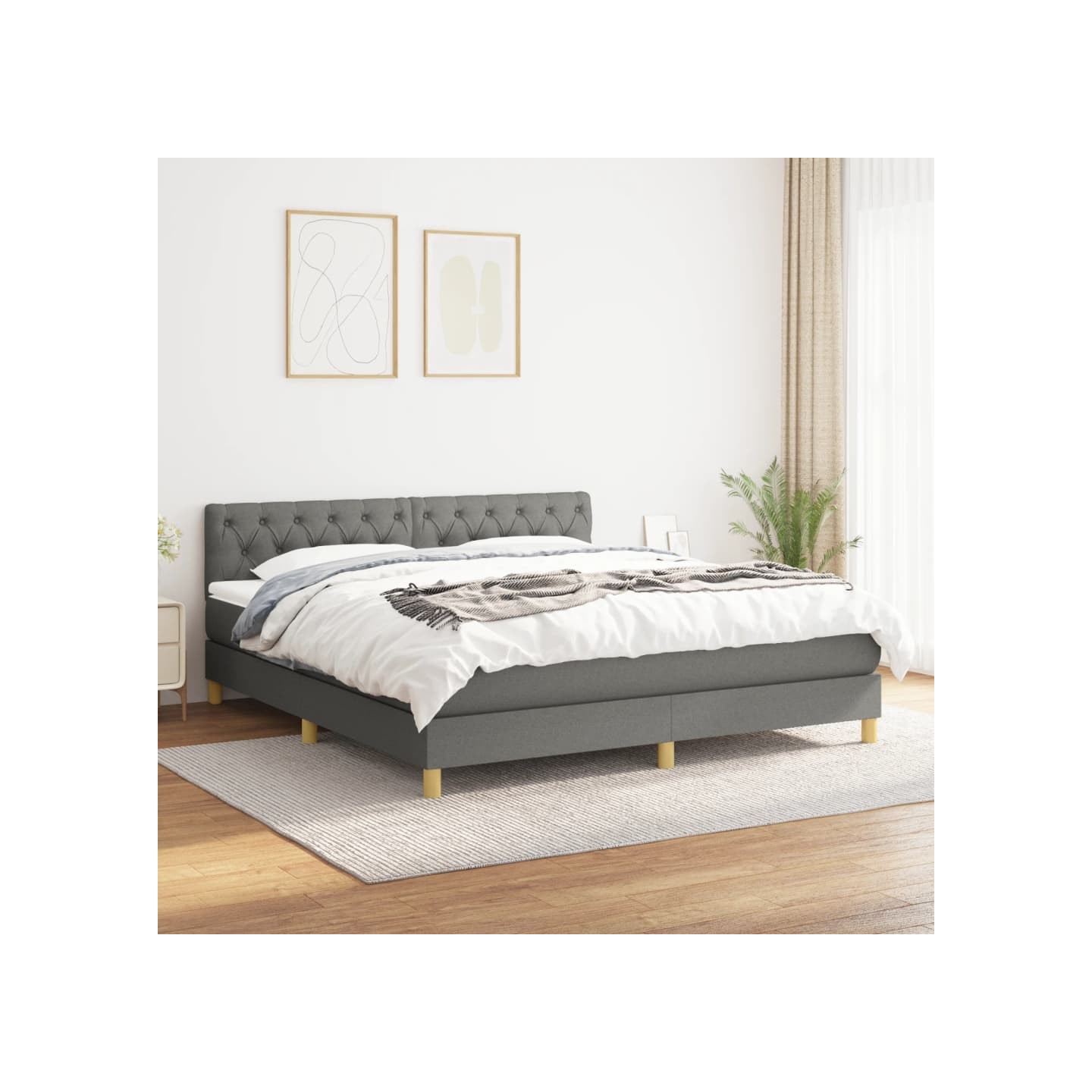 Sommier à lattes de lit avec matelas Gris foncé 160x200cm Tissu