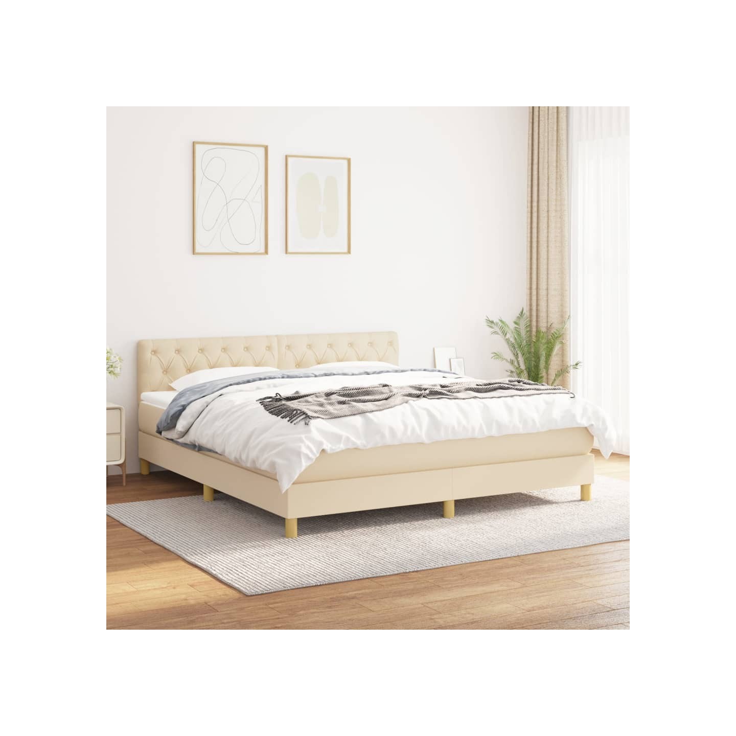 Sommier à lattes de lit avec matelas Crème 160x200 cm Tissu