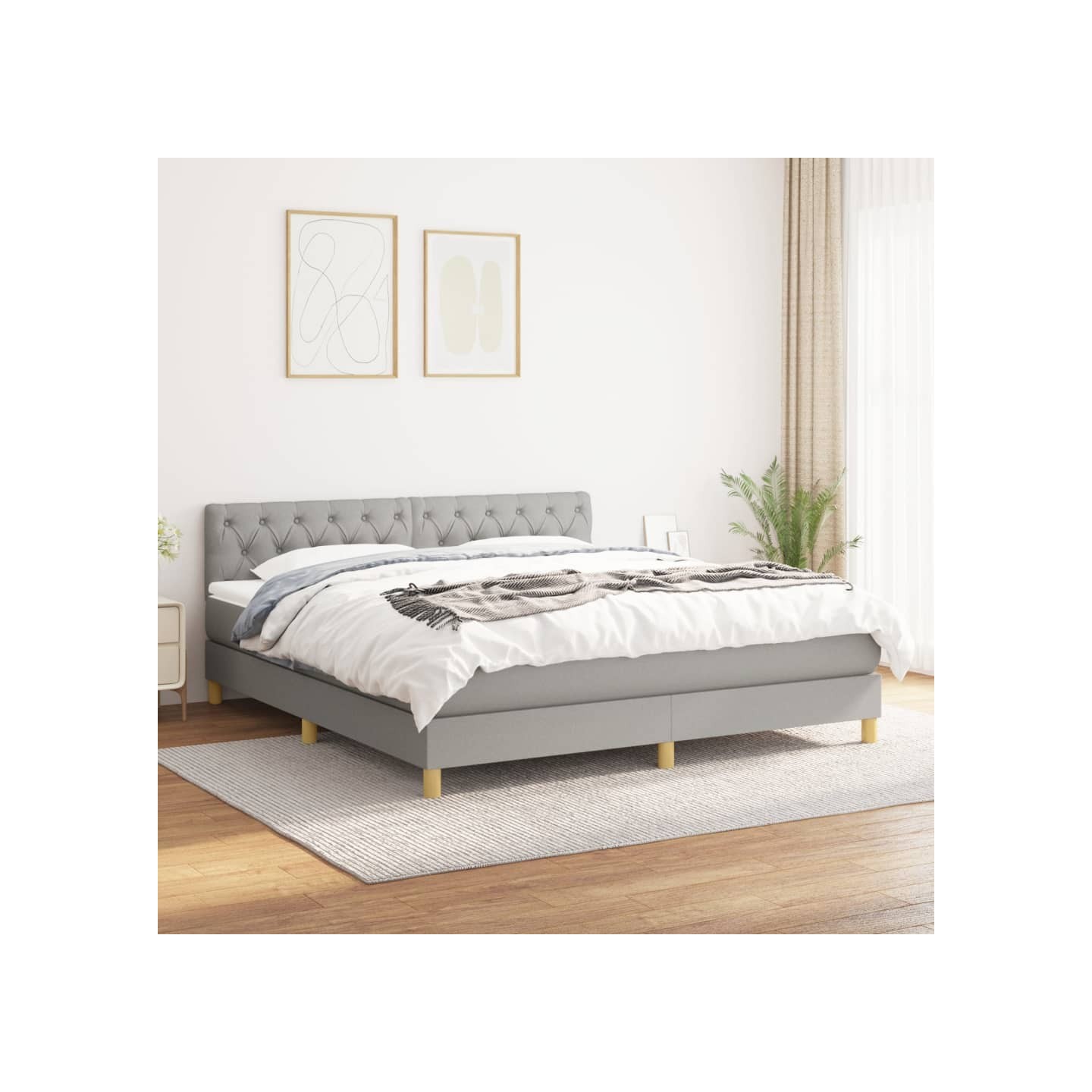 Sommier à lattes de lit avec matelas Gris clair 160x200cm Tissu