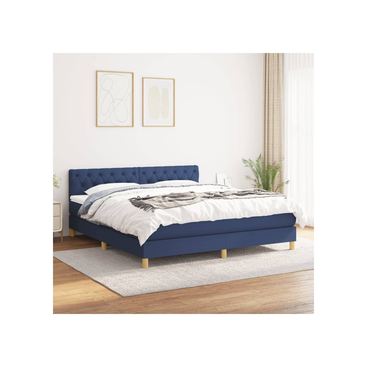 Sommier à lattes de lit avec matelas Bleu 160x200 cm Tissu