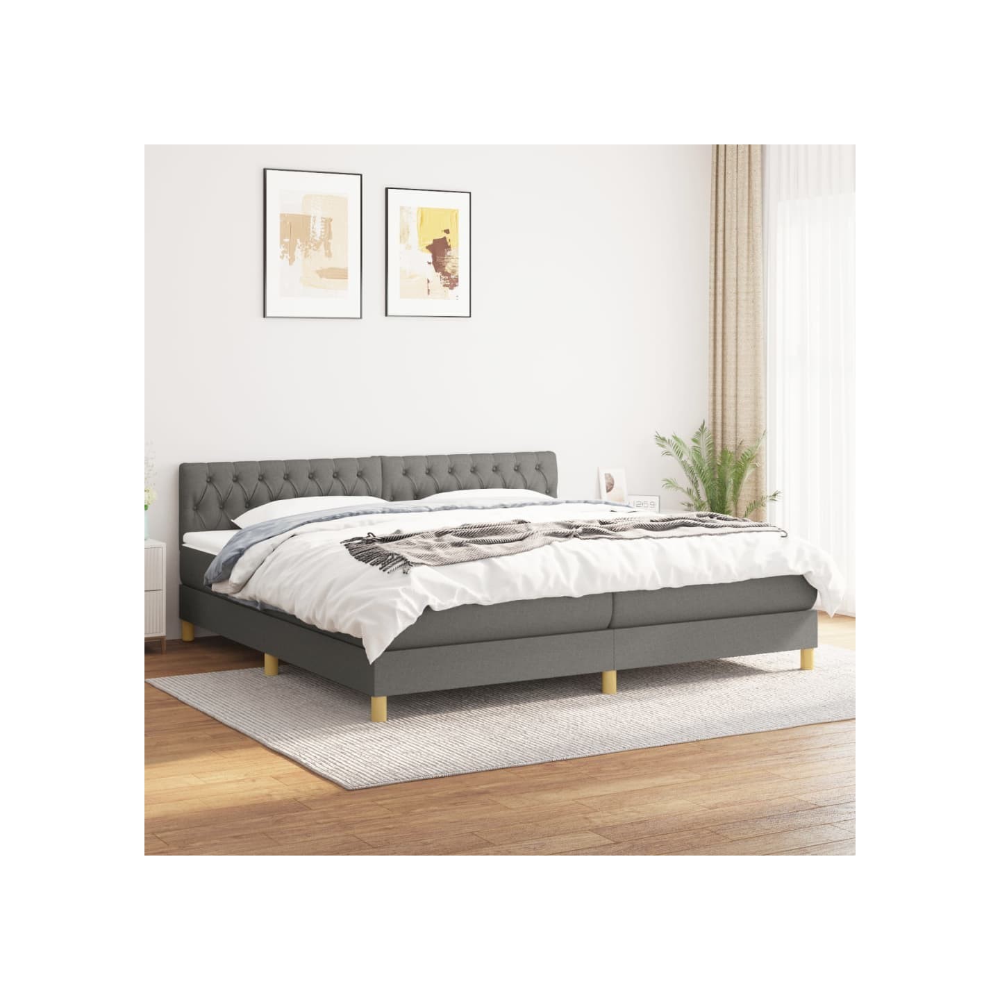 Sommier à lattes de lit avec matelas Gris foncé 200x200cm Tissu