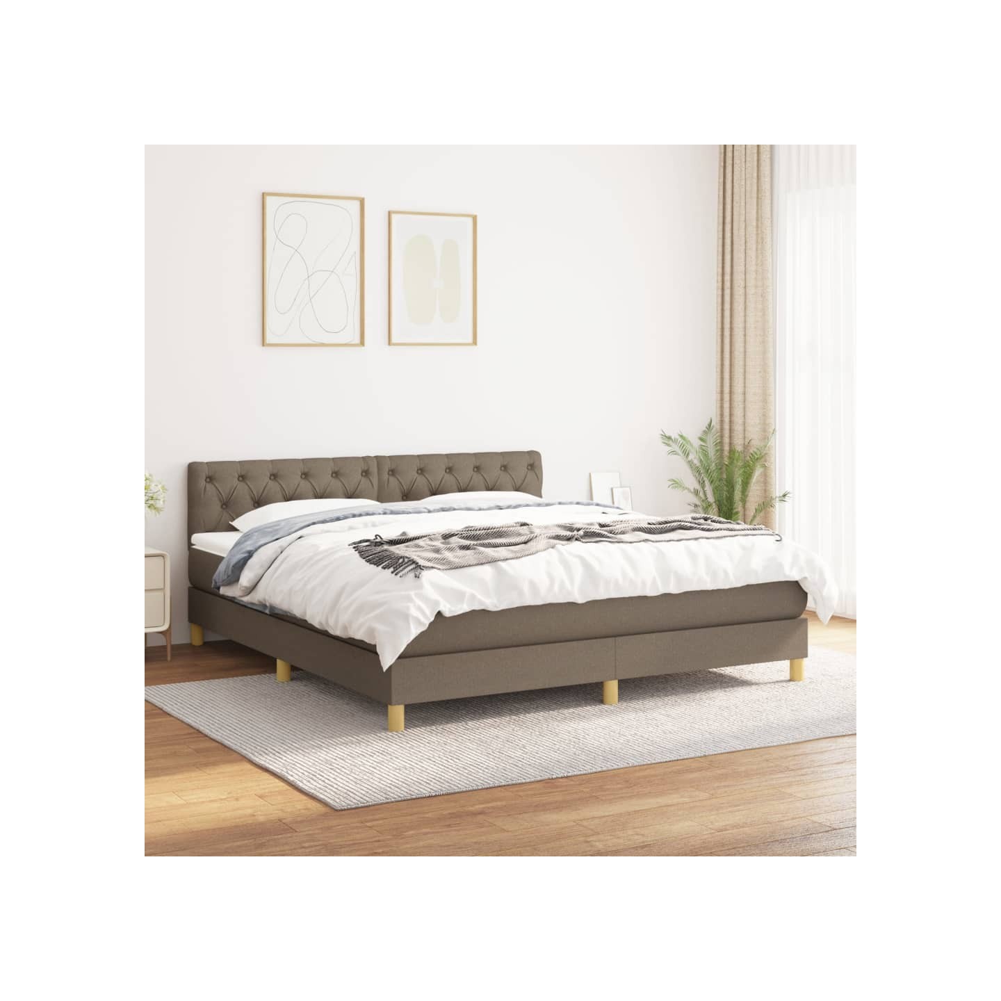 Sommier à lattes de lit avec matelas Taupe 160x200 cm Tissu