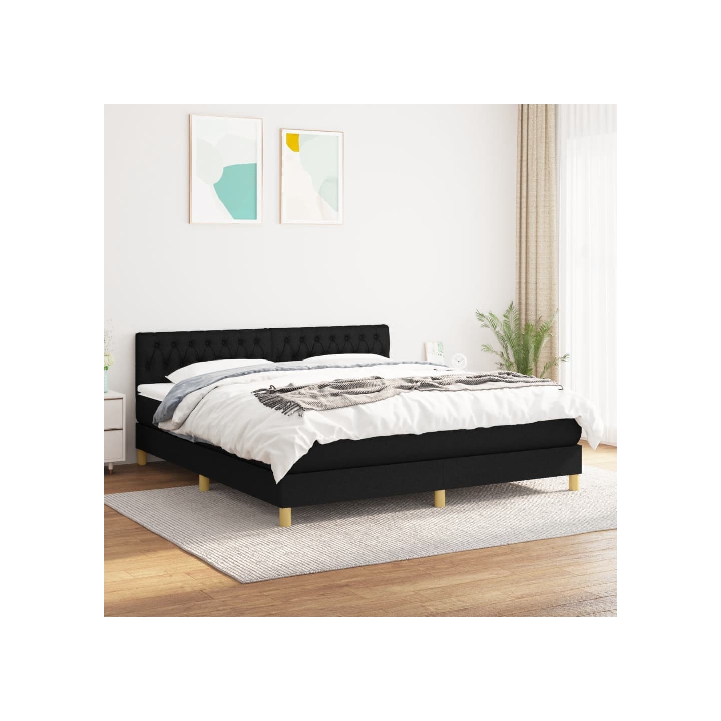 Sommier à lattes de lit avec matelas Noir 180x200 cm Tissu